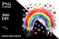 Colorful Watercolor Rainbow with Hanging Hearts PNG Product Image 2