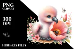 Baby Flamingo on Spring Flower PNG Product Image 2