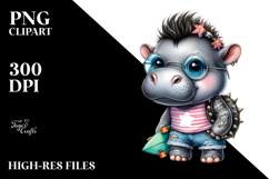 Cute Baby Hippo in Beach Clothes PNG Product Image 2