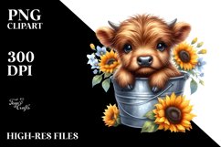 Cute Baby Highland Cow in Sunflower Field, Transparent PNG Product Image 1