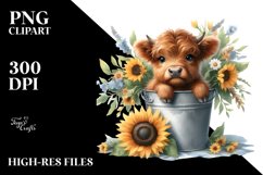 Cute Baby Highland Cow in Sunflower Field, Transparent PNG Product Image 3