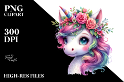 Cute Unicorn Floral Wreath PNG Product Image 2