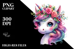 Cute Unicorn Floral Wreath PNG Product Image 2