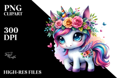 Cute Unicorn Floral Wreath PNG Product Image 2