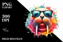 Quirky and Vibrant Walrus Sunglasses Clipart Product Image 1