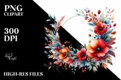 Colorful Red Flowers Floral Frame PNG Product Image 3
