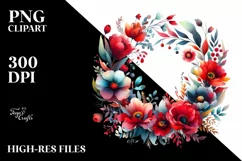 Colorful Red Flowers Floral Frame PNG Product Image 1