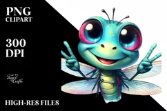 Funny Dragonfly Portrait Watercolor Splash | Clipart Product Image 1