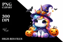 Vibrant Drawing of Baby Unicorn Dressed for Halloween Product Image 3
