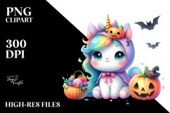 Vibrant Drawing of Baby Unicorn Dressed for Halloween Product Image 1