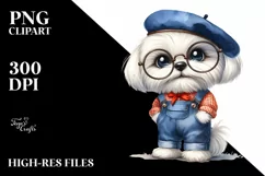 Watercolor Maltese Farm Jeans Contempt | Clipart Product Image 3