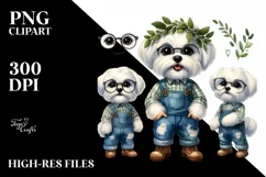 Watercolor Maltese Farm Jeans Contempt | Clipart Product Image 1
