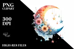 Vibrant Half Moon with Flowers, Transparent PNG Product Image 3