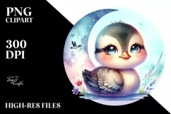 Smiling Cute Baby Canada Goose in Moon | Clipart Product Image 3