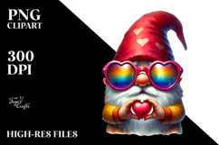 Colorful Valentines Gnome with Heart Sunglasses PNG Product Image 2