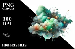 Colorful Greenish Watercolor Cloud with Metallic Insertions Product Image 1