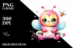 Smiling Cute Baby Bee with Pillow PNG Product Image 2