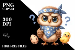 Confused Owl Chick Bandana Illustration | Clipart Product Image 1