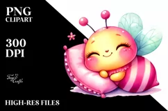 Smiling Cute Baby Bee with Pillow PNG Product Image 2