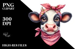 Cow Watercolor Cow Portrait with Housewife Bandana and Goofy Product Image 1