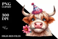 Highland Cow Party Hat Big Eyes | Clipart Product Image 1