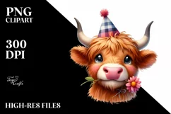 Highland Cow Party Hat Big Eyes | Clipart Product Image 3