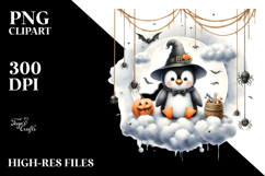 Penguin Dressed for Halloween on Cloud, High-Res PNG Product Image 2