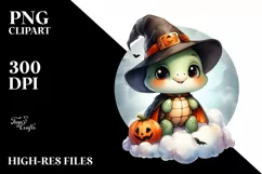 Cute Baby Turtle on Halloween Cloud PNG Product Image 1