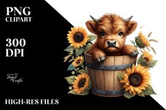 Cute Baby Highland Cow in Sunflower Field, Transparent PNG Product Image 1