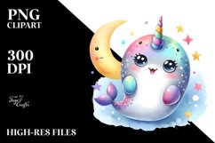 Colorful Narwhal Baby | Watercolor | Moon Product Image 1