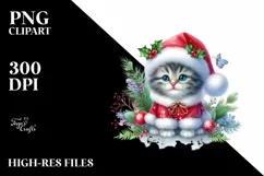 Christmas Cat in Watercolor, Transparent PNG Product Image 1