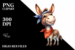 Funny Donkey Standing with Bandana | Watercolor Clipart Product Image 1