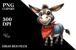 Funny Donkey Standing with Bandana | Watercolor Clipart Product Image 3