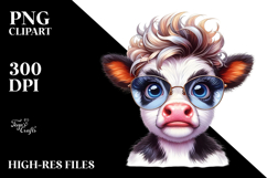 Funny Baby Cow with Cool Hair, PNG Product Image 2