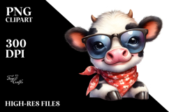 Funny Baby Cow with Sunglasses, Vibrant PNG Product Image 2