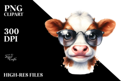 Funny Baby Cow with Sunglasses PNG Product Image 2