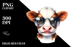 Funny Baby Cow with Sunglasses PNG Product Image 2