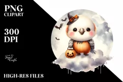 Cute Baby Parrot on Halloween Cloud PNG Product Image 1