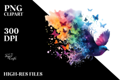 Colorful Bird Half Butterfly Silhouettes PNG Product Image 2