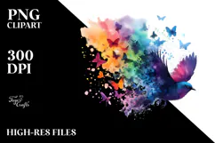 Colorful Bird Half Butterfly Silhouettes PNG Product Image 2