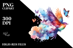 Colorful Bird Half Butterfly Silhouettes PNG Product Image 2