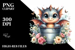 Cute Baby Dragon, Watercolor PNG Product Image 3