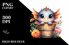 Cute Baby Dragon, Watercolor PNG Product Image 3