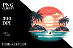 Retro Tropical Island Sunset Clipart PNG Product Image 2