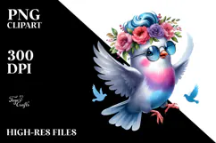 Jumping Dove with Floral Wreath PNG Product Image 2
