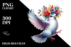 Jumping Dove with Floral Wreath PNG Product Image 2