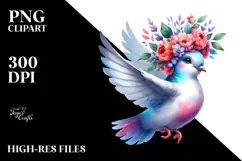 Jumping Dove with Floral Wreath PNG Product Image 2