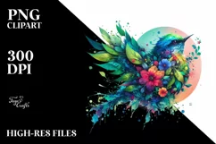 Vibrant Bird with Flowers, Watercolor PNG Product Image 1