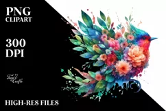Vibrant Bird with Flowers, Watercolor PNG Product Image 3