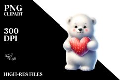 Colorful Baby Polar Bear Holding Heart PNG Product Image 2